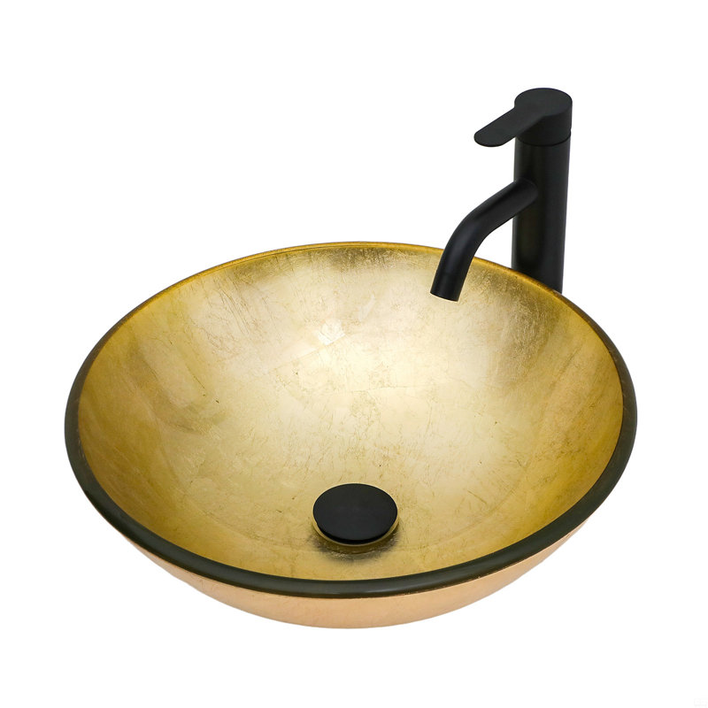 Lavabo de salle de bain vasque en verre trempé avec robinet et bonde escamotable
