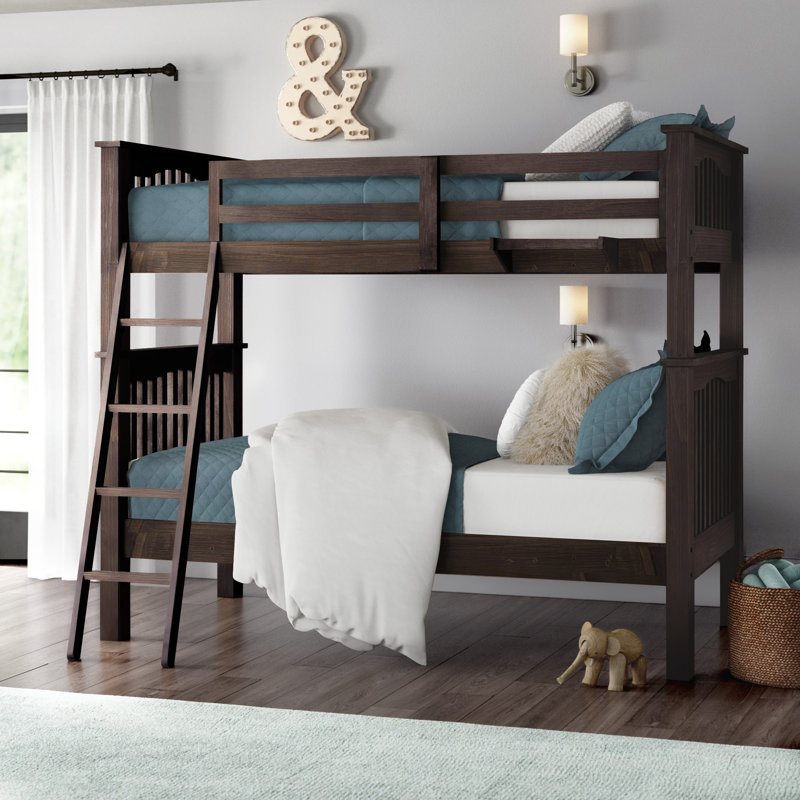 Lit superposé standard en bois massif Mateo, Espresso, Double sur double