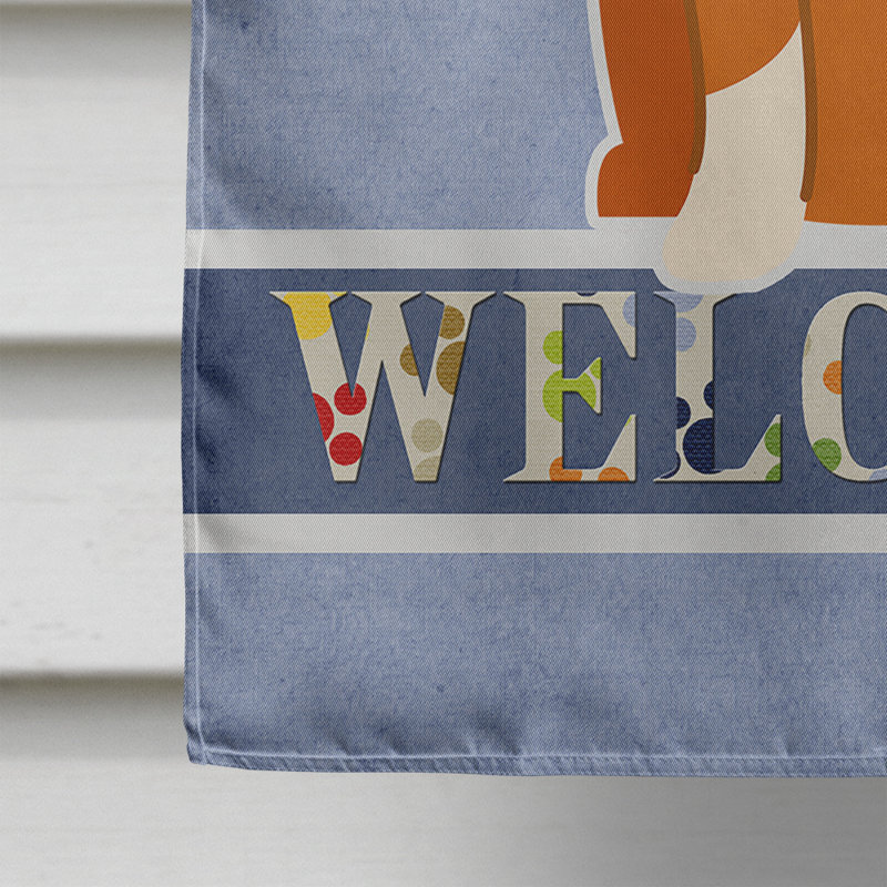 Polyester 2 côtés 40 x 28 po welcome drapeau maison, Corgi assis