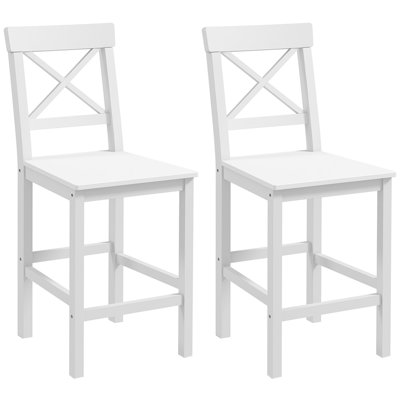 Counter Height Bar Stools Set of 2 with Back and Footrest White