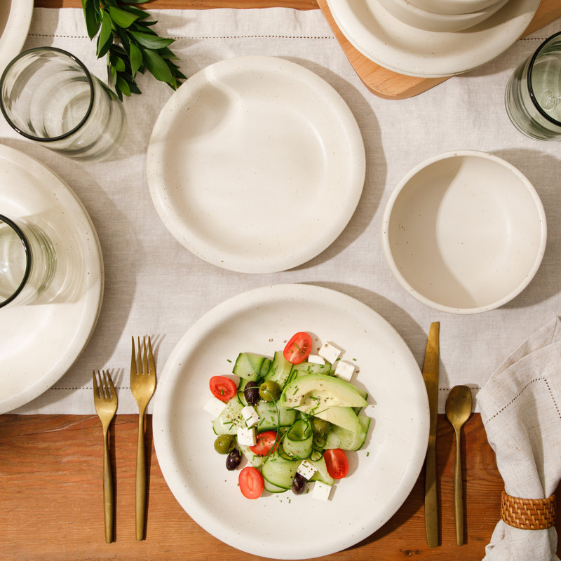 Bloomhouse Corcisa Clay 12 Piece Stoneware Reactive Glaze Dinnerware Set - Prosecco Blush Pink, White