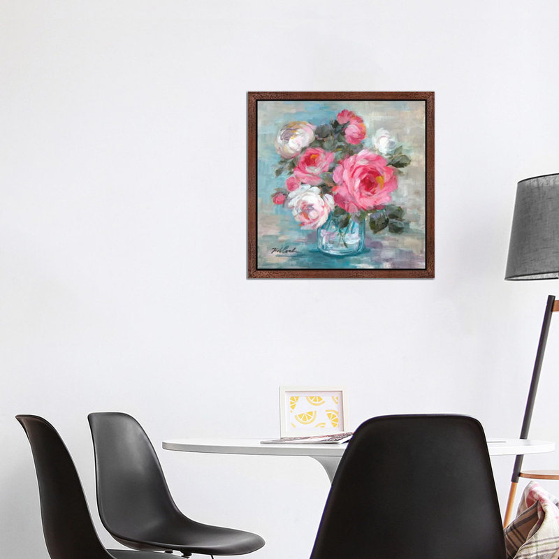 Summer Roses II by Debi Coules - Print on Canvas, 45.72 cm H x 45.72 cm W, Brown Framed
