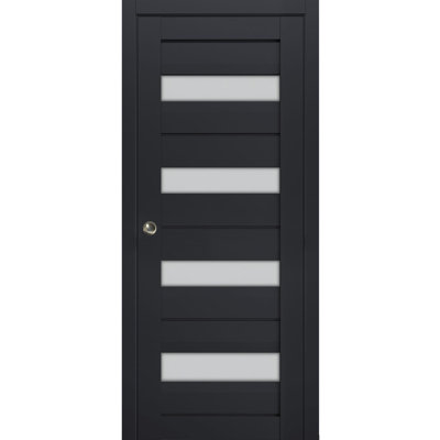 Porte coulissante à galandage avec vitrage dépoli | Veregio 7455 Anthracite | Ensemble de garnitures, rails et quincaillerie | Porte intérieure robuste en bois massif pour chambre à coucher - 61 cm x 213 cm