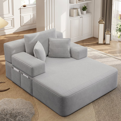 71" Luxurious Plush Corduroy Chaise Lounge with 3 Pillows, Convertible Sofa Bed with Built-in Spring Pack Cushion