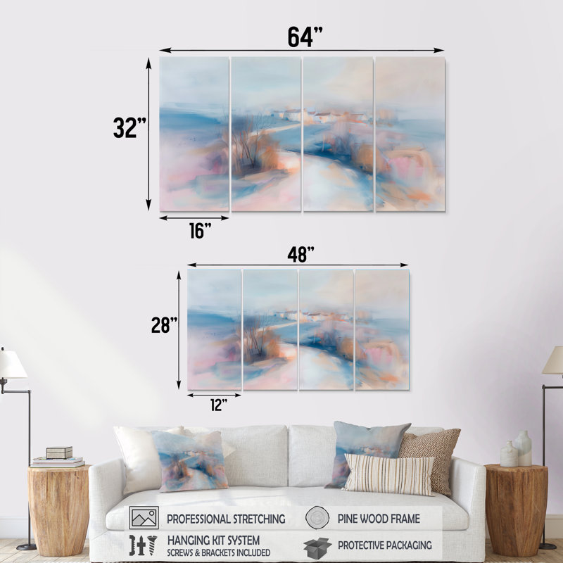«Grey Pink Minimalisme» Village Mirage III - ensemble d'art mural sur toile, H 28 po x l 48 po