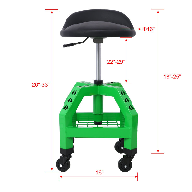 Tabouret pneumatique pivotant à 360 degrés avec base roulante, siège de magasin en acier vert
