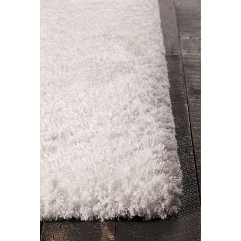 Tapis blanc à poils longs en polyester et laine touffeté à la main Garretson, Rectangle 5 pi x 7 pi 6 po