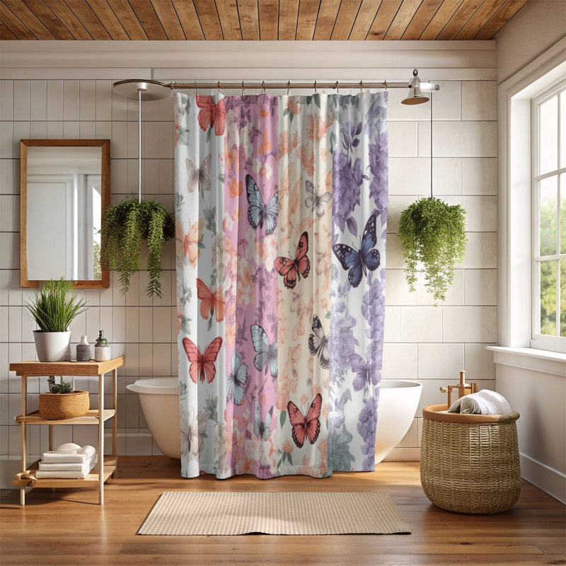 Garden Butterflies - Rideau de douche Premium, H 74 po x l 71 po