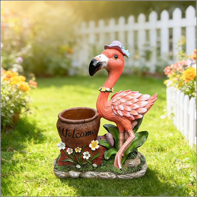 Sculpture de jardin Playful Flamingo avec jardinière intégrée et lumière solaire, ornement de jardin unique pour les présentoirs décoratifs