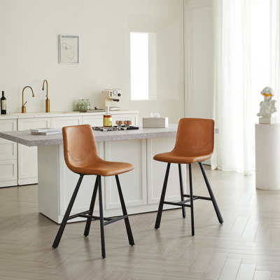 Tabouret de bar en similicuir avec dossier ergonomique incurvé - Structure robuste en métal noir, comptoir avec repose-pieds pour îlot de cuisine, bar et restaurant, 2 ensembles