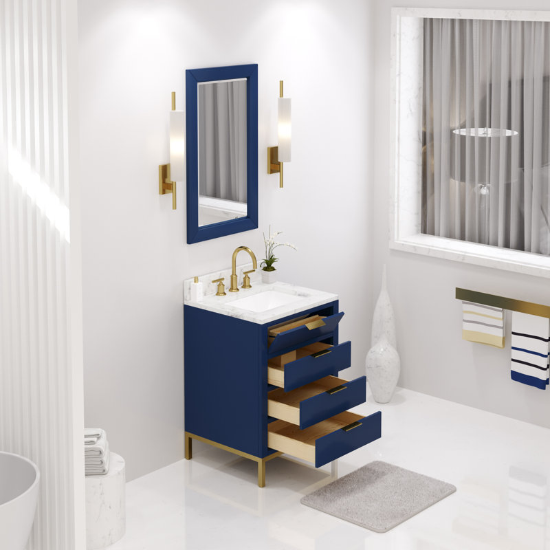 Bristol 24" Carrara White Marble Countertop Bath Vanity with Faucet, Monarch Blue