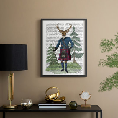 Scottish Deer Laird Tam OShunter, complet, reproduction d'art encadrée - bois massif