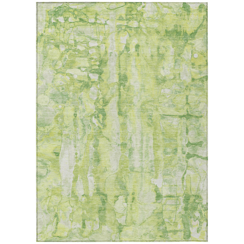 5' X 8' Lime Green And Ivory Abstract Washable Indoor Outdoor Area Rug, Rectangle 5' x 8'