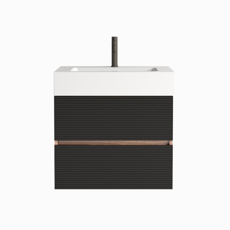 Meuble-lavabo mural flottant 24 po avec double tiroir noir doux | Idée de cadeau