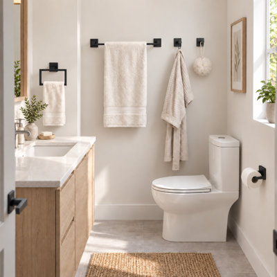 Ensemble de quincaillerie de salle de bain murale en acier inoxydable 5 pièces avec barre à serviettes, porte-serviette, 2 crochets à peignoir et porte-papier hygiénique