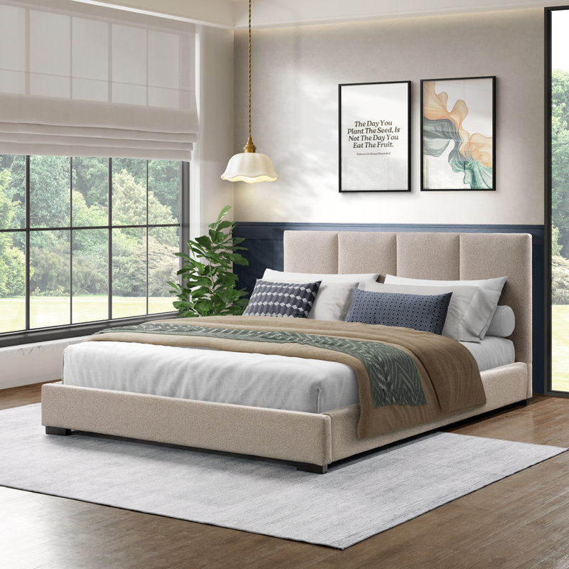 Birch Boucle Platform Bed, Beige Boucle, Full / Double