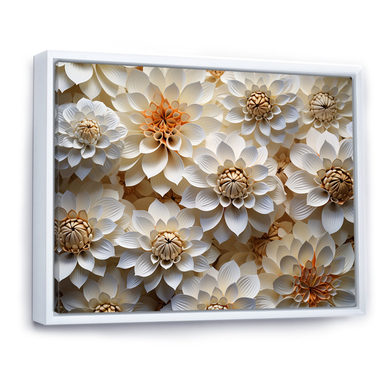 «Vibrant White Zinnias Collage I» sur toile, Cadre flottant blanc, H 16 po x l 32 po