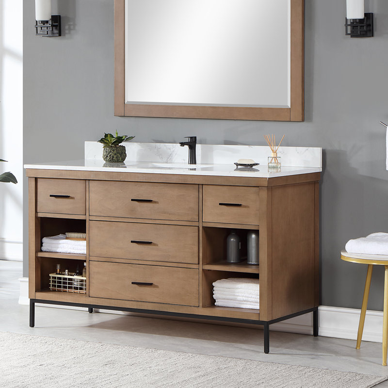 Ensemble de meuble-lavabo simple 60 po Adaire, Brun, Noir mat