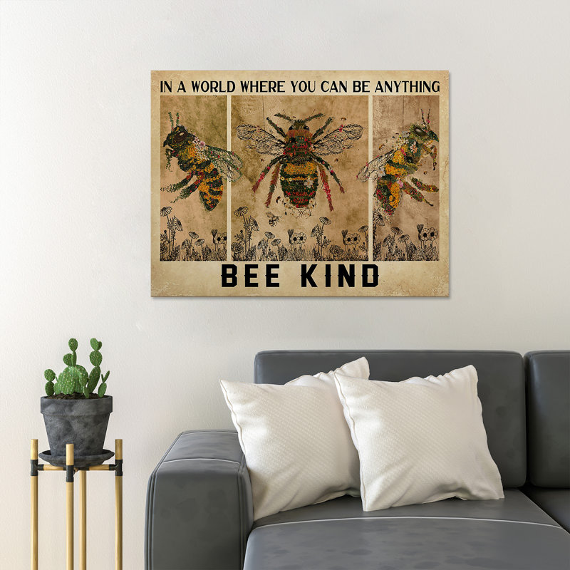 «Bumble Bees - In A World Where You Can Be Any coller», reproduction d'art graphique sur toile tendue