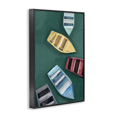 Giclée encadrée de bateaux à rames colorés, design par Hannah Dawson