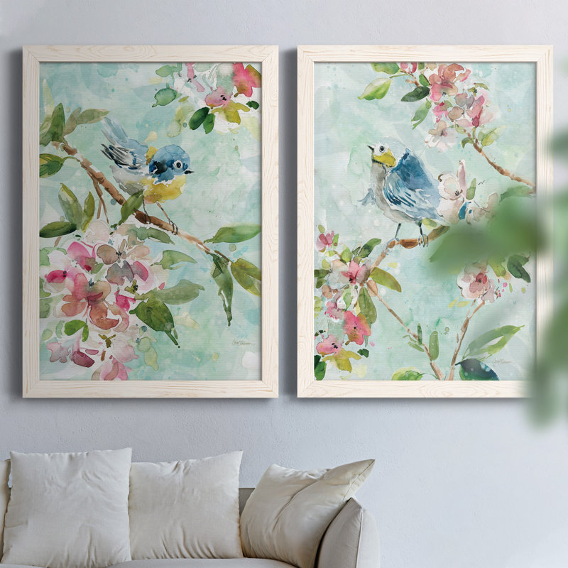 «Asbury Garden Song I», ensemble de 2 peintures sur toile encadrées, H 31,5 po x l 47 po x P 1,5 po, Cadre blanc