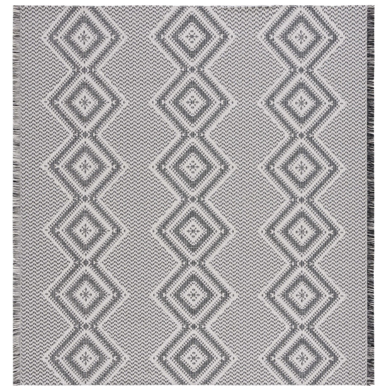 Tapis tissé à la machine de style sud-ouest Belniak en ivoire / noir, Carré 6 pi 4 po