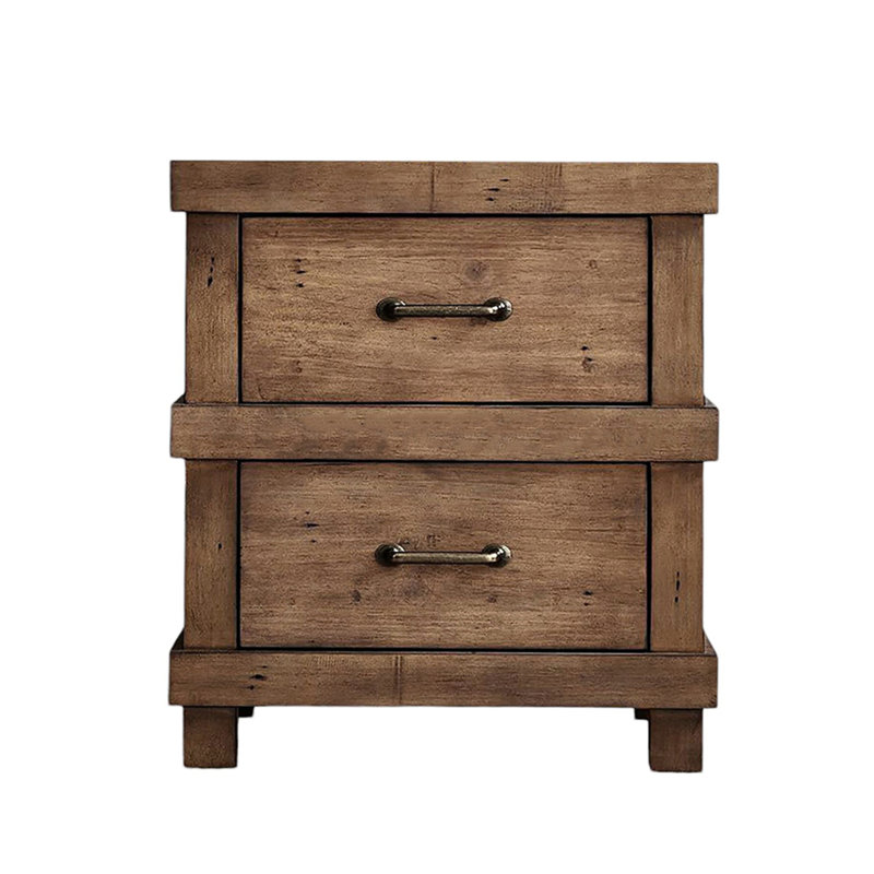 Table de chevet en bois de chêne antique avec 2 tiroirs bien construits