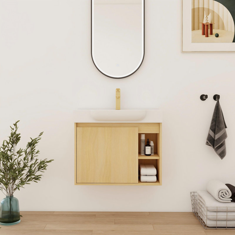 28'' Single Bathroom Vanity With Ceramic Top, 28", Beige