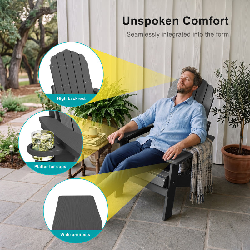 Chaise Adirondack pliante avec conception ergonomique et porte-gobelet HiPS, chaise Adirondack robuste pour patio, piscine et jardin