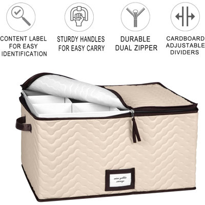 Wine Glass Storage With Dividers - (Pack Of 2 Sizes) Each Holds 12 Standard Size Glasses Up To 10" H - Stemware Storage Case, Beige