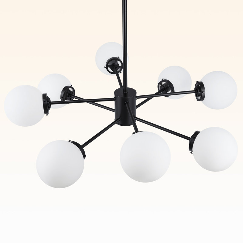 8-Light Modern Sputnik Chandelier with Frosted Glass Shades, Black, 8 Lights