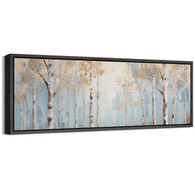 Aspen Birch " Tranquil Birches Blue And White Nature Landscape Stripes Antique Retro Extra Large Wall Decor "
