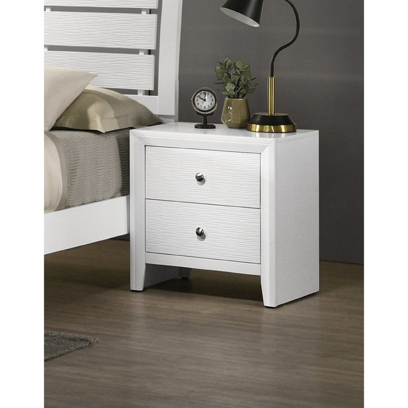 Table de chevet moderne 2 en blanc, bois pour chambre à coucher et salon, design contemporain,