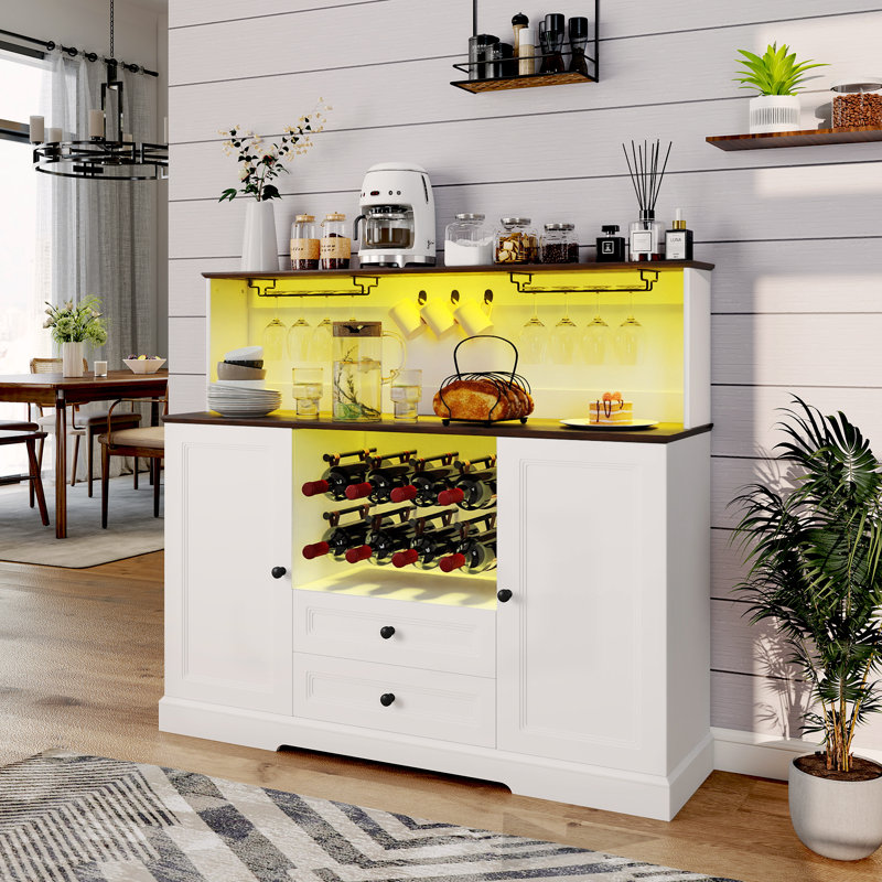 Cabinets de bar à vin 55,3 "avec porte-bouteilles en cuir et lumières DEL