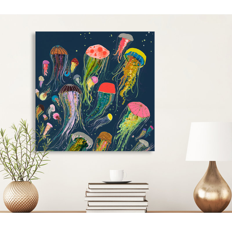 " Floating Jellyfish Indigo " by Eli Halpin Painting Print, 30" H x 30" W
