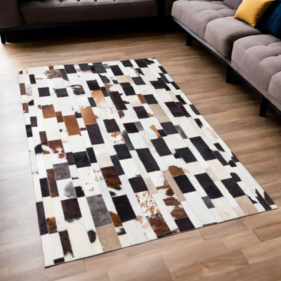 Tapis en cuir de vache à motif brique_4 x 6 pi