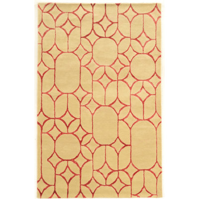 Tapis beige / brun en laine touffeté à la main à motif géométrique Cheshunt