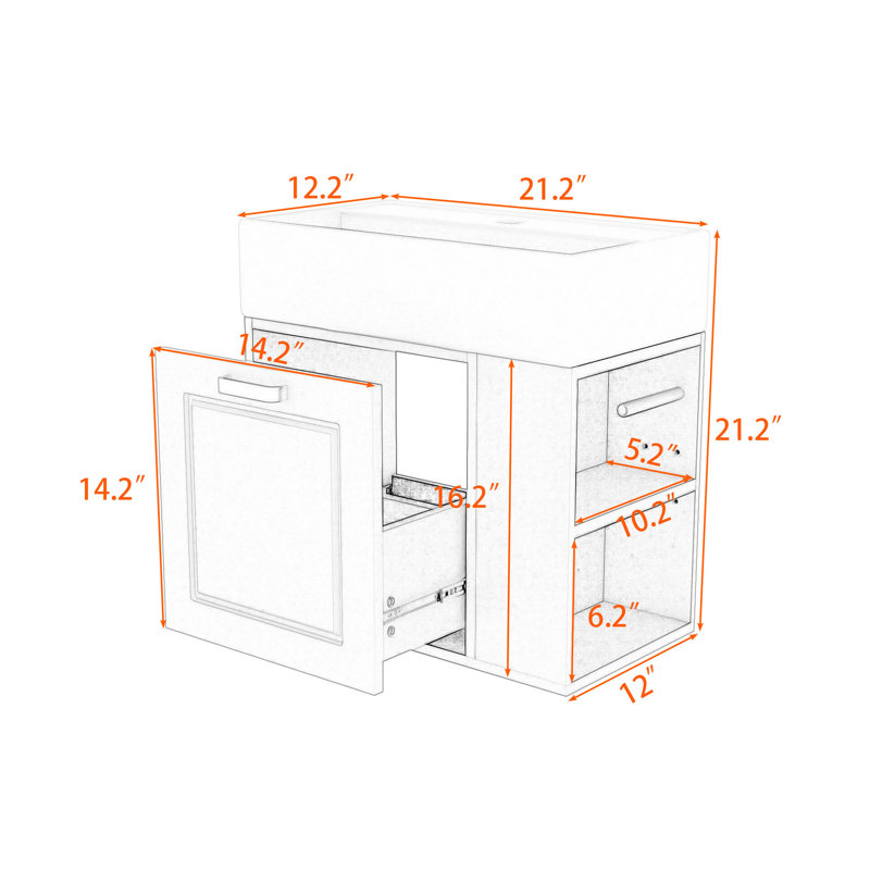 Meuble-lavabo moderne flottant avec lavabo facile d'entretien, Blanc
