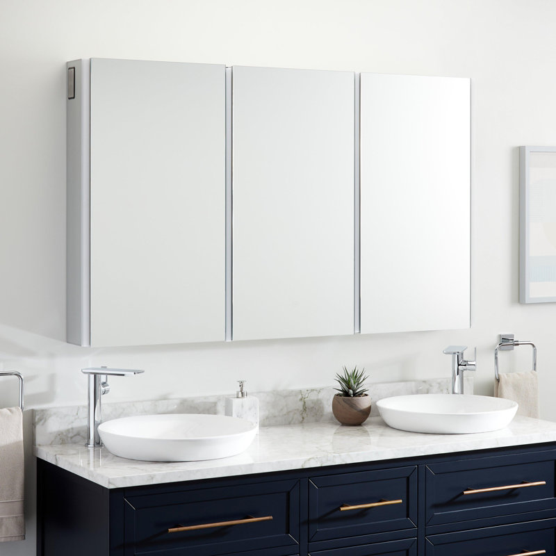 Leda 53-1/4" x 32" Lighted Frameless 3 Door Medicine Cabinet with LED Light and Wireless Speaker