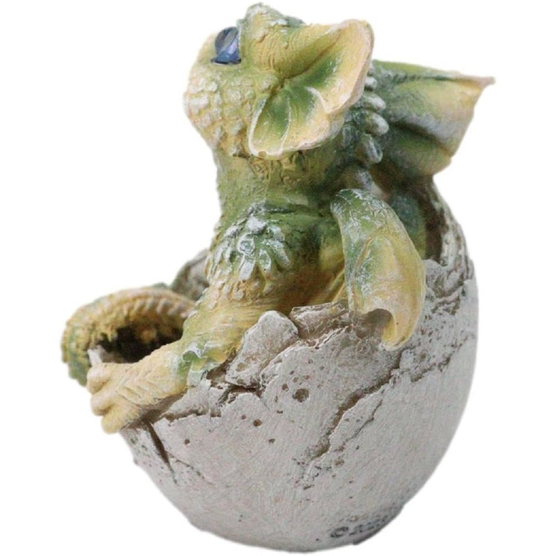 Adorable figurine de bébé dragon vert craquant en coquille d'œuf 4 po