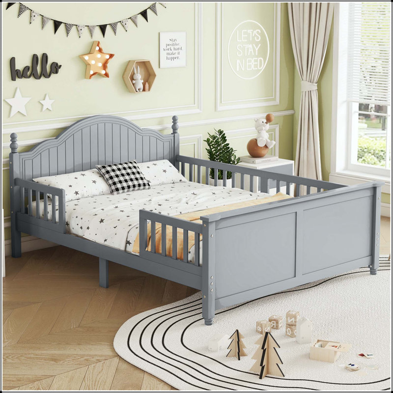 Lit plateforme convertible avec garde-corps amovibles, Gris, Lit double