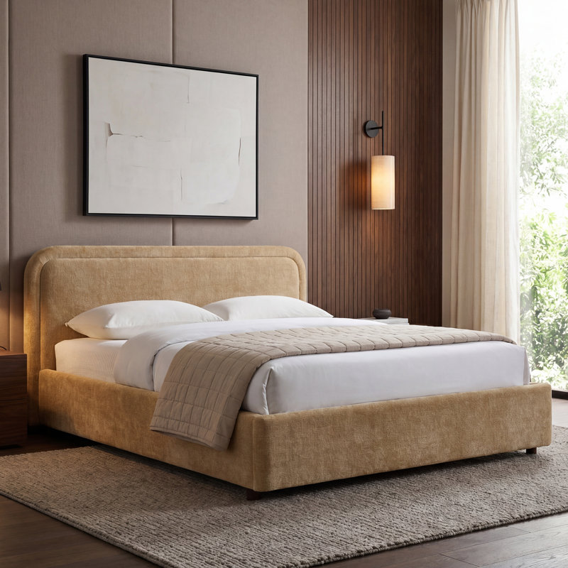Chloe Upholstered Platform Bed - Sand - Queen Size, Queen, Sand
