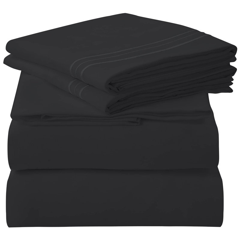 Ensemble de draps pour lit simple XL 3 pièces Royale Linens, Ensemble de draps pour lit simple avec 1 taie d'or, Noir