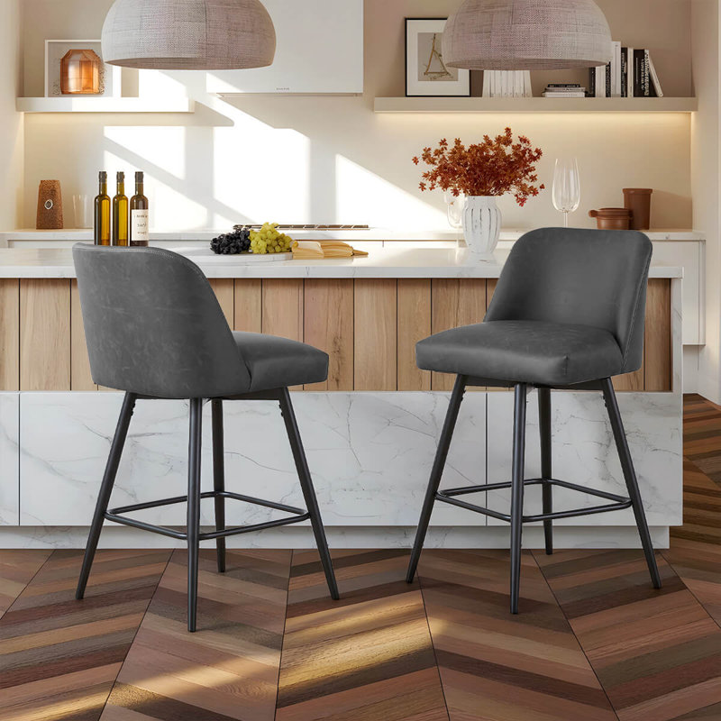 Modern Bar Stools ，26" H Swivel Counter Height Barstools With High Backs, Kitchen Island Stools, For Bar & Home,Faux Leather