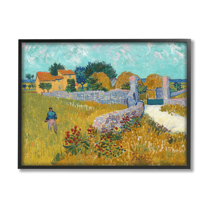 Ferme de Provence, scène de Van Gogh, giclée par One1000paintings, H 16 po x l 20 po x P 1,5 po, Giclée encadrée noir minuit