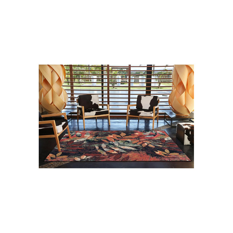 Tapis noir lavable à motif floral noir, Sous-tapis rectangulaire de 3 pi 3 po x 6 pi 7 po 