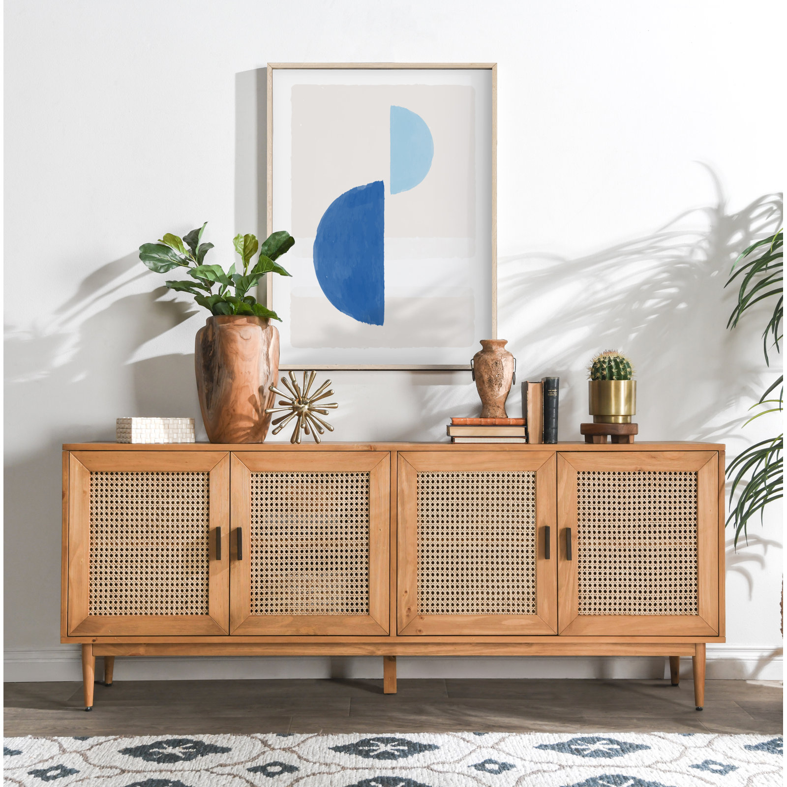 Genie Solid Wood 4-Door Sideboard, Natural Brown