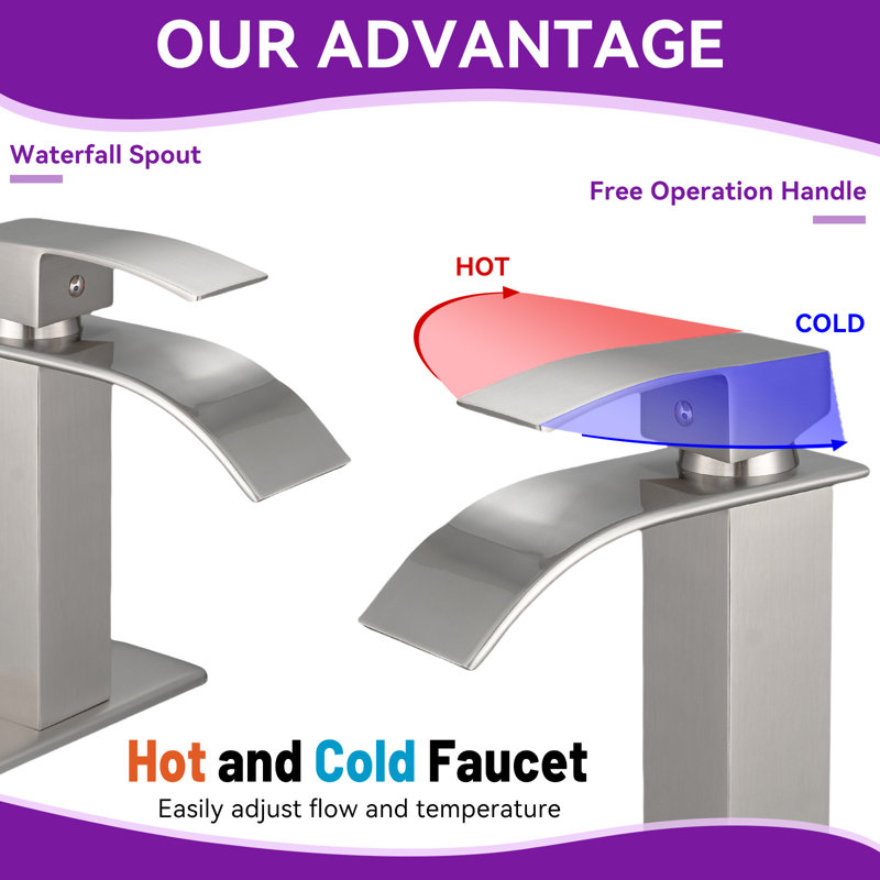 Single Hole Single Handle Bathroom Faucet Lavatory Vanity Sink Faucet 1 Hole Or 3 Holes With Pop Up Drain, Brushed Nickel