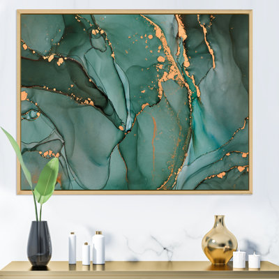 Turquoise et gris luxueux abstrait fluide IV - peinture sur toile