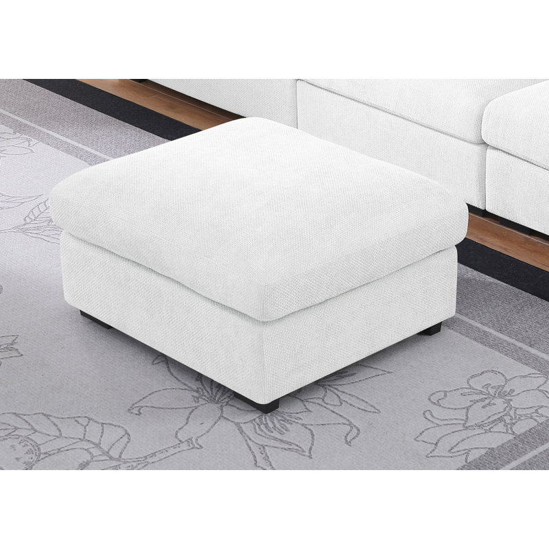 Upholstered Deep Seat Sofa with Ottoman, White Polyester
